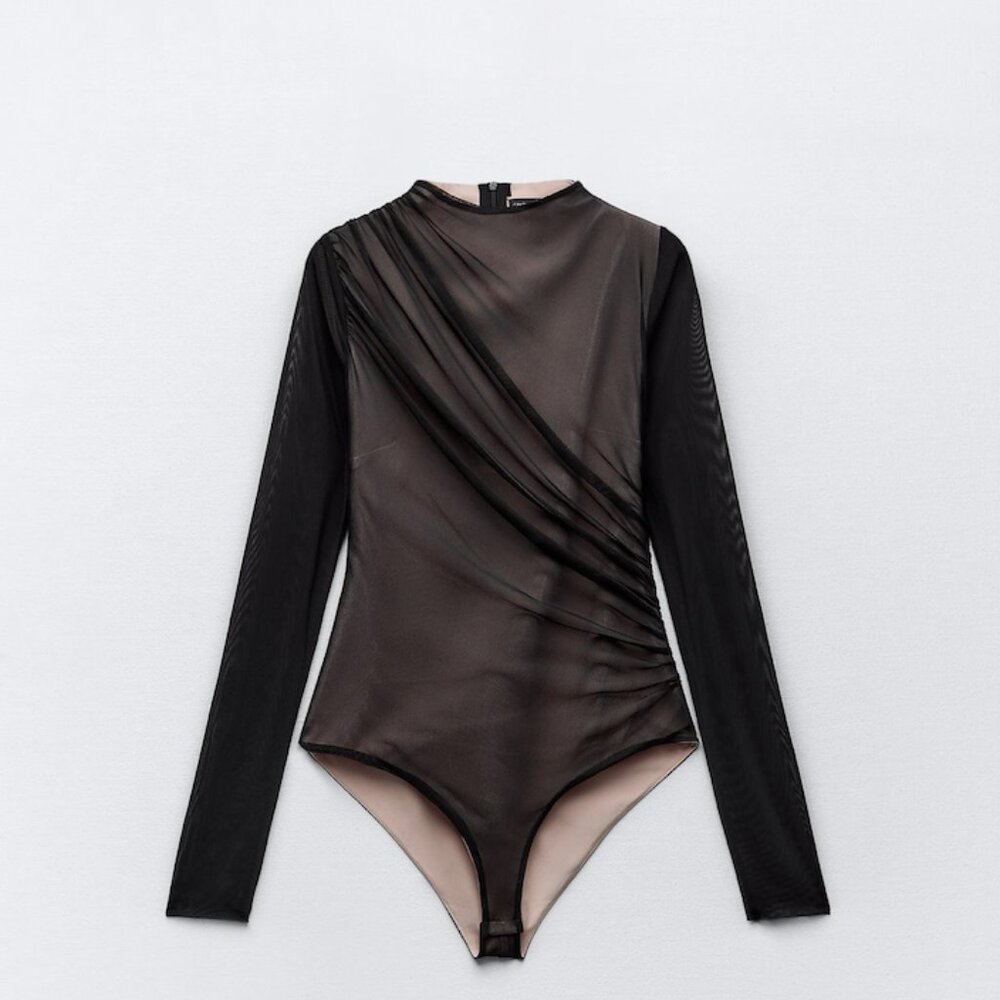 NWT - Zara DRAPED TULLE BODYSUIT - sixe XS